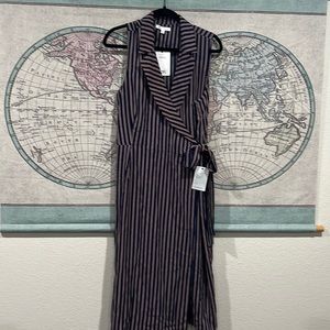 NWT DR2 (NORDSTROM) blue stripe wrap midi wrap dress